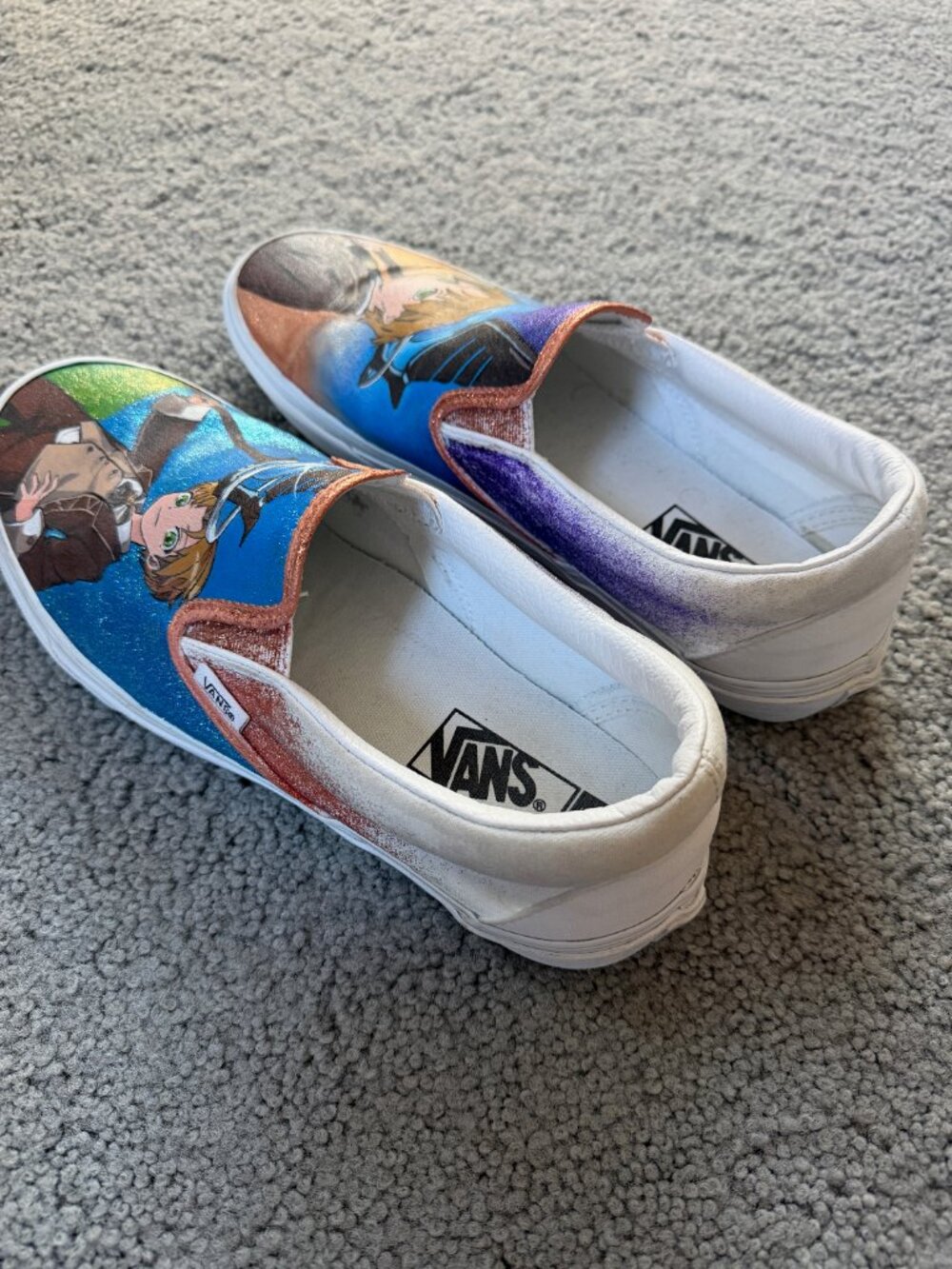 Custom Hand-Painted Vans Slip-On Wide Shoes - Mushoku Tensei Rudeus Anime Men 11 - Picture 3 of 13